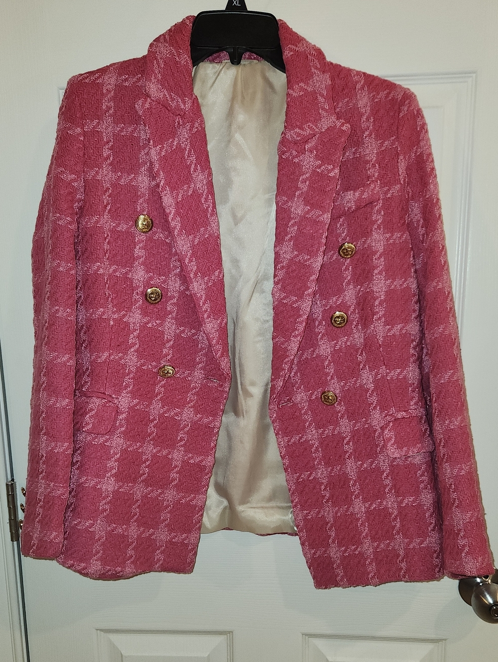 Pink Tweed Double-Breasted Blazer